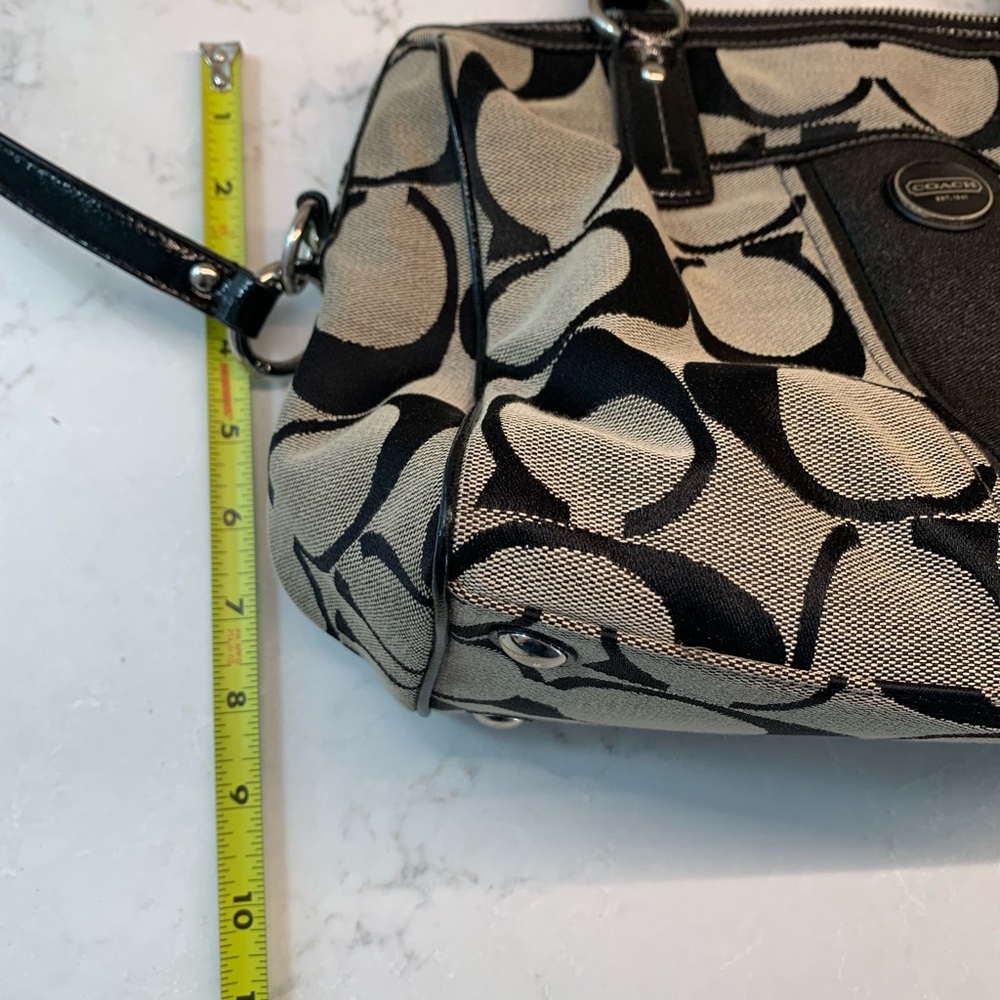 Coach Black Patent Leather White Logo Jacquard Bag - Picture 10 of 11